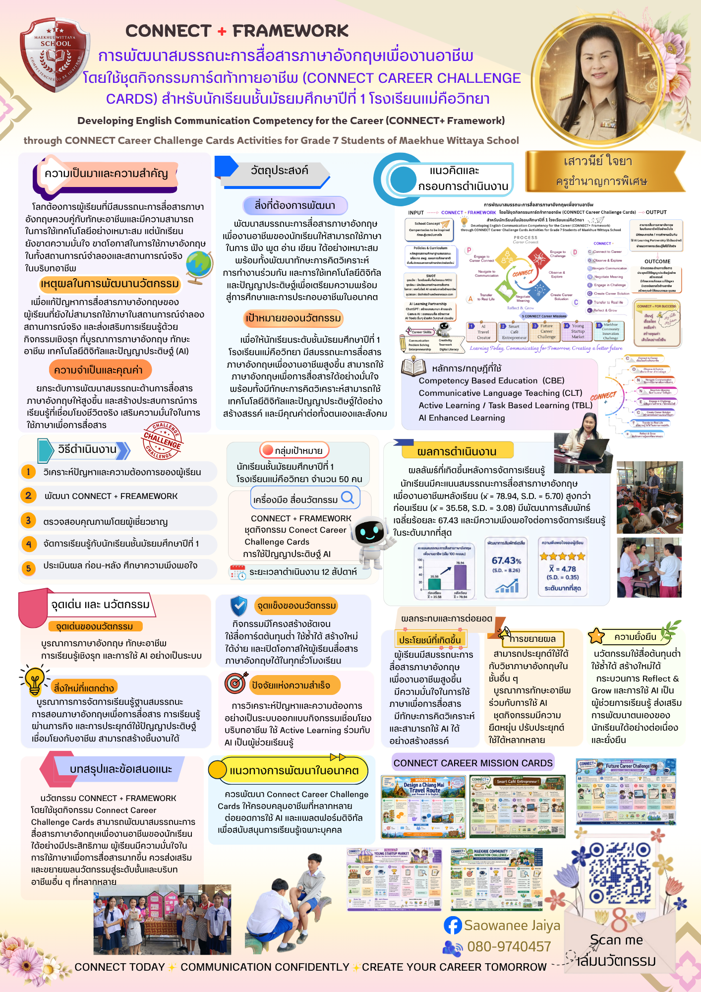 การพัฒนาสมรรถนะการสื่อสารภาษาอังกฤษเพื่องานอาชีพ (CONNECT+ Framework) โดยใช้ชุดกิจกรรมการ์ดท้าทายอาชีพ (CONNECT Career Challenge Cards) สำหรับนักเรียนชั้นมัธยมศึกษาปีที่ 1 โรงเรียนแม่คือวิทยา (Developing English Communication Competency for the Career (CONNECT+ Framework) through CONNECT Career Challenge Cards Activities for Grade 7 Students of Maekhue Wittaya School)