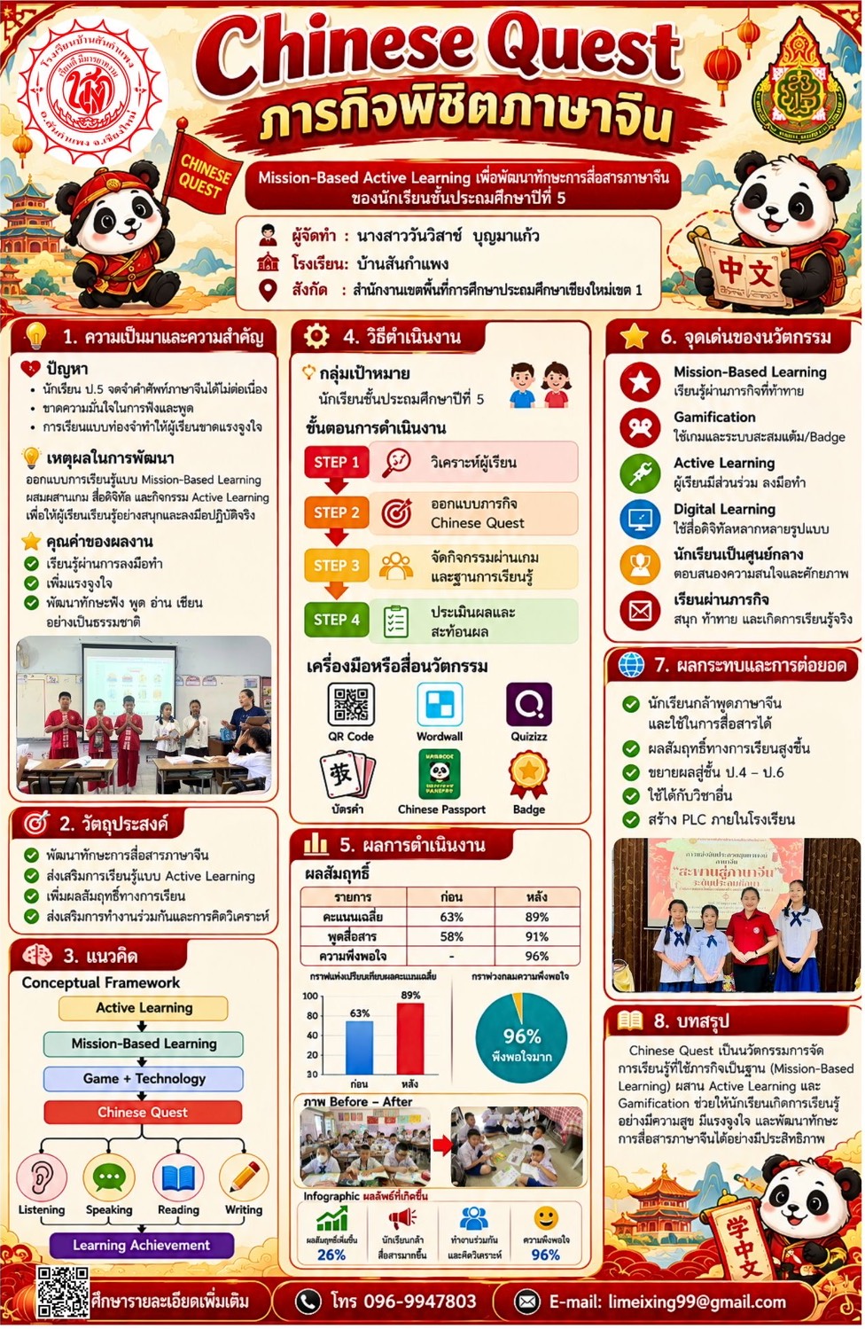 Chinese Quest ภารกิจพิชิตภาษาจีน Mission-Based Active Learning เพื่อพัฒนาทักษะการสื่อสารภาษาจีนของนักเรียนชั้นประถมศึกษาปีที่ 5